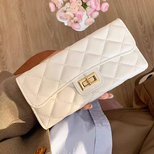 Wanjia Zhenling Check Wallet Women's Long 2025 Chinese Valentine's Day Small Fragrance Style European and American Fashion Large Capacity Clutch Zipper Women's Wallet Small Fragrant Style Ling Check Long Wallet White