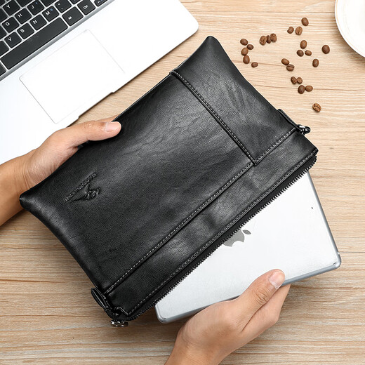 Binli Kangaroo men's handbag business soft leather trendy envelope bag men's casual large capacity clutch bag men's thin model 1909 black small 1909
