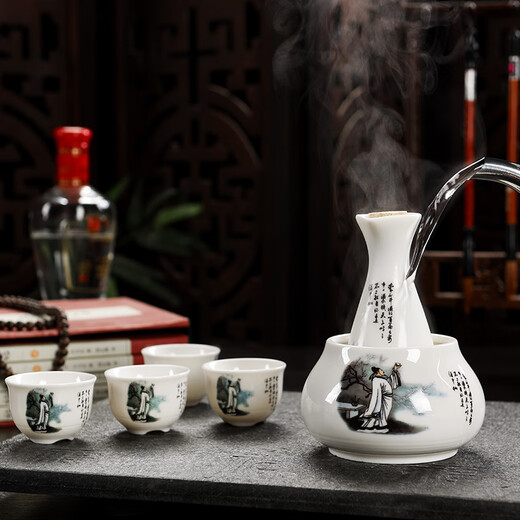WS antique Chinese style ceramic wine warmer rice wine household white wine cup hot nostalgic wine warmer jug wine boiling Li Bai wine jug 1 piece 3 liang