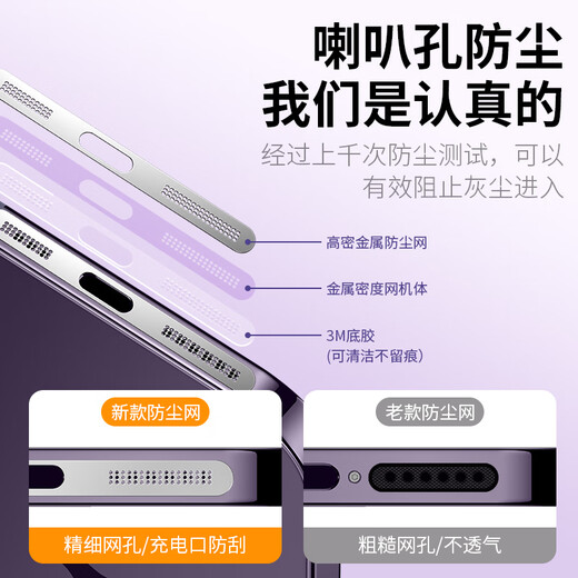 Strictly suitable for Apple 14 mobile phone dustproof stickers iphone14promax speaker dustproof net 14pro plug 13 charging port protective sticker anti-scratch 14plus14promax silver 2-piece integrated anti-scratch