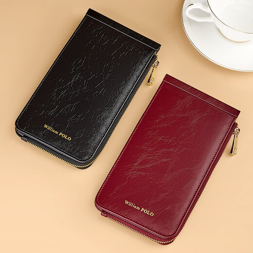 British Paul card bag women's genuine leather multi-card long wallet large capacity ultra-thin anti-theft card bag card clip gift box beige white