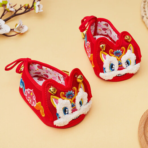 Midur national style baby toddler shoes tiger toe shoes baby soft sole shoes big red festive embroidery handmade soft sole lion tiger dragon no_National trend dragon tiger (dragon and tiger shoes) 12 inner length 12cmM (recommended from June to December)