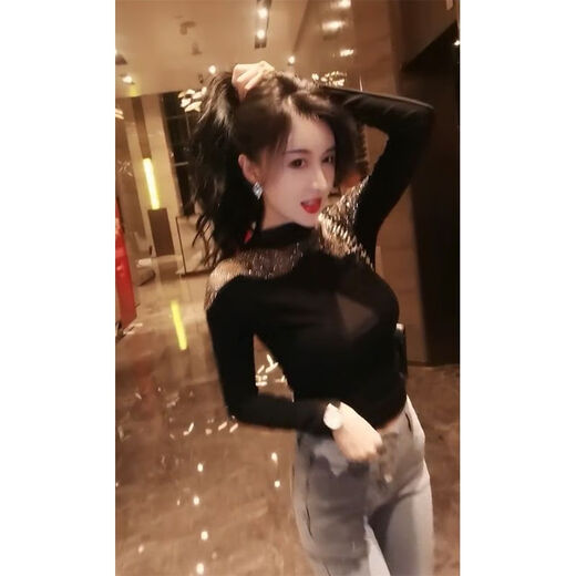 
Suiyu Yiwu base shirt for women, you can wear a half-high neck base shirt for women in autumn and winter 2024 new heavy industry diamond-inlaid T-shirt black 3899# plus velvet [plug-up velvet mesh fabric XL recommended 110-120Jin [Jin equals 0.5 kg]