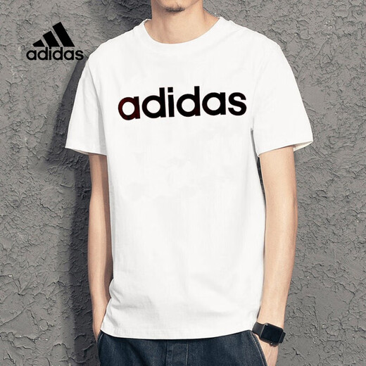 Adidas с короткими рукавами. Мужские летние спортивные спорты и тренировки для отдыха Комфортно легкая дышащая футболка с круглой шеей DU0409 GP4885 // Белый/Свободный XL