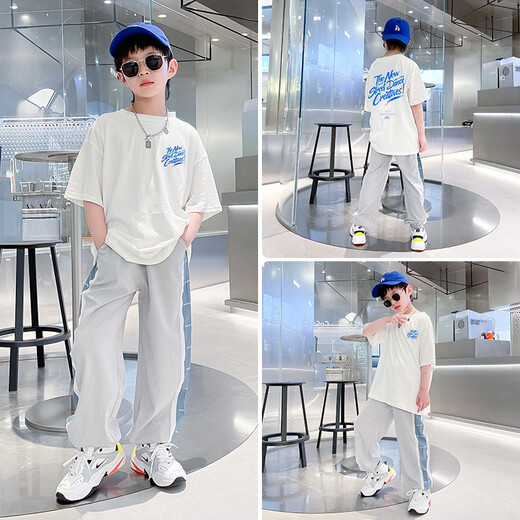 McTicco Boys Sports Summer Suit New Summer delgado de altura corta Día de regalos de regalos para niños de tamaño mediano 9767 Negro + 5725 Gradiente [set] 140 cm