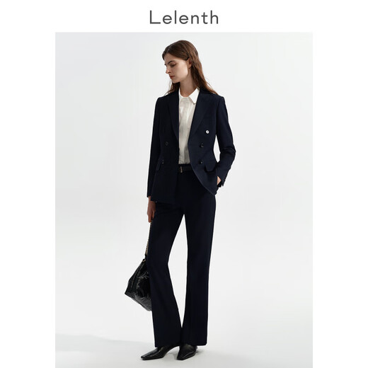Oein Lerens cloth black double-breasted suit jacket female college student interview formal wear small waist suit suit black suit + straight trousers M