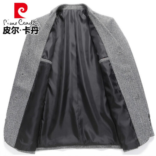 Pierre Cardin woolen woolen casual suit men's jacket autumn and winter single suit top herringbone pattern middle-aged dad woolen suit men gray M 170 (recommended 100-120Jin Jin equals 0.5 kg)