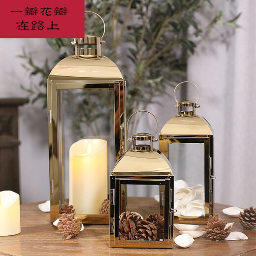 Candlestick Candlelight Dinner European Einfache Edelstahl Leicht Luxus Candlestick Ornamente Gold Silber Windproof Windlicht romantische 6629l Champagner Gold