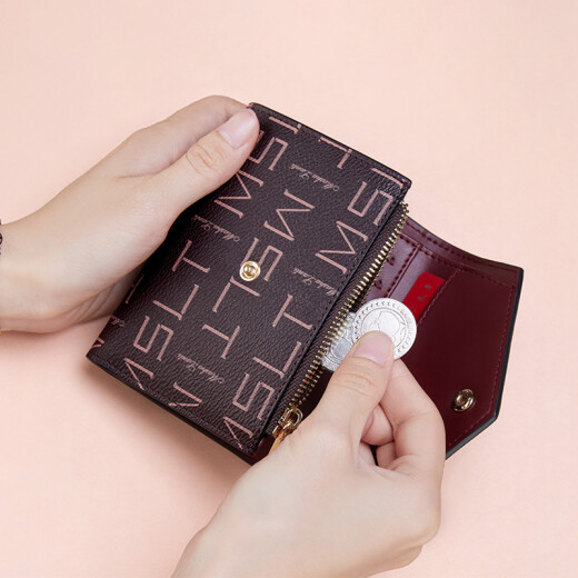 MashaLanti Women's Wallet Short Style Fashion Money Clip Women's Card Bag Multi-Function Snap Coin Purse Birthday Gift K913 Burgundy