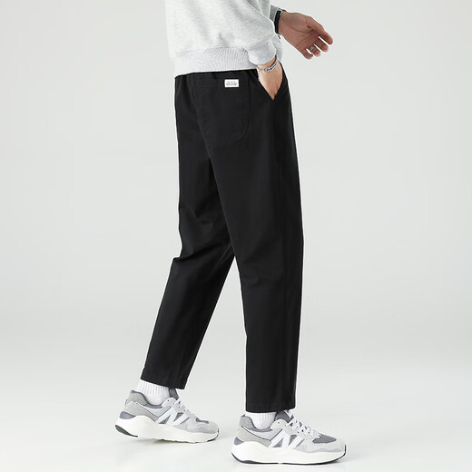 
Dingfengbaoluo casual pants straight nine-point trousers spring and summer trendy brand loose solid color men's pants 9904 black M