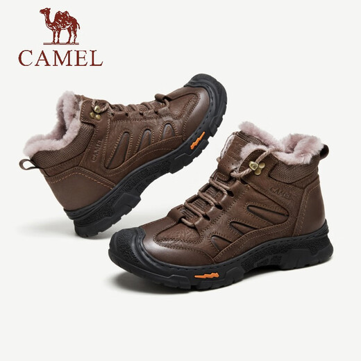 骆驼（CAMEL）冬季新款羊毛加绒厚底磨砂牛皮保暖城市户外徒步鞋男靴 G13W307076 暗棕 41