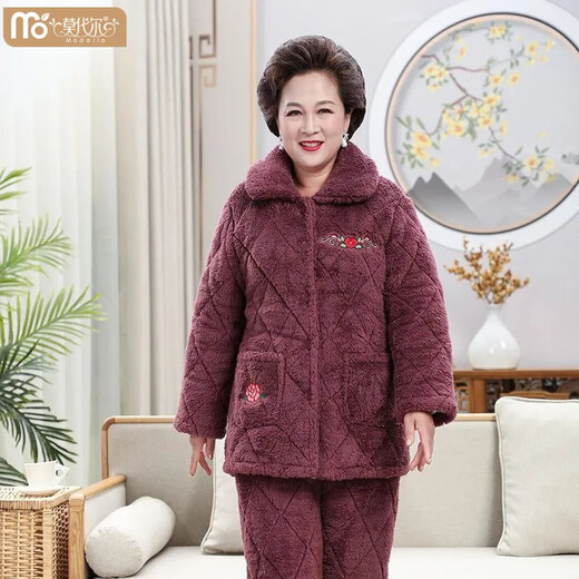 
Modal middle-aged mother thickened coral velvet middle-aged and elderly winter loose large-size cotton pajamas for women warm home clothes set 683 purple new mid-length hooded XL 120-140Jin [Jin equals 0.5 kg] Three-layer thickened