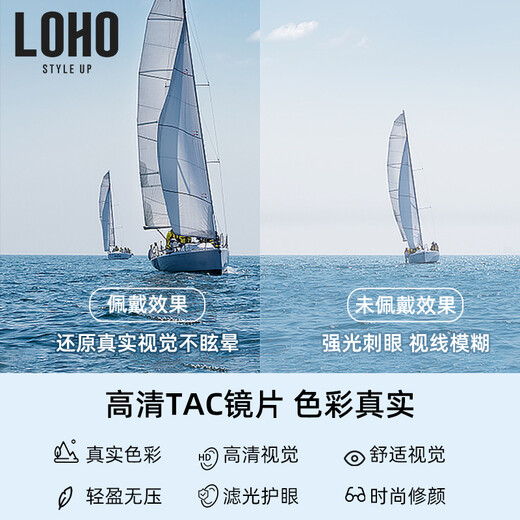 LOHO飞行员镜女简约金属显瘦ins风防晒防紫外线眼镜出街墨镜 LH013614 黑色