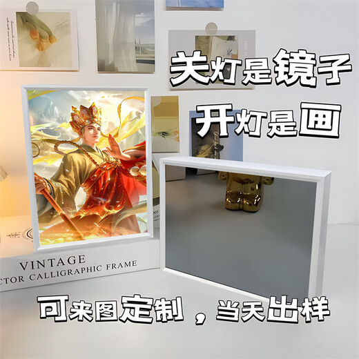 王者荣耀镜子灯光画书房小夜灯摆件卧室床头礼物三色氛围灯送闺蜜 15122 刘备 镜子白框16.5*21插电款