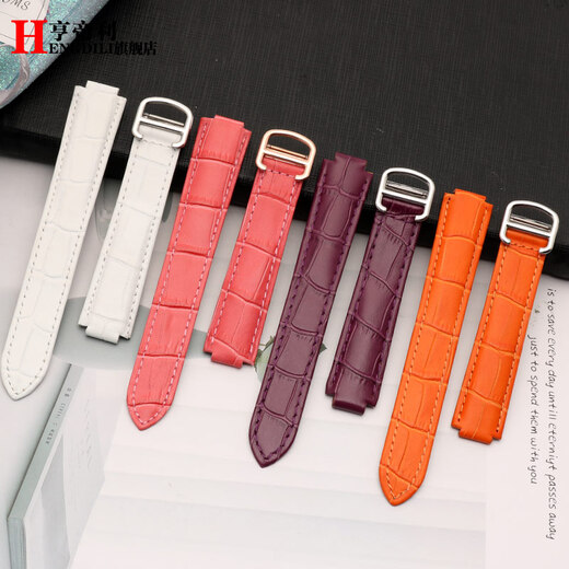 Hendry leather watch strap, suitable for Cartier cowhide strap, Cartier blue balloon protruding belt, men's and women's watch straps, watch strap accessories, black-steel buckle, 20* protruding mouth 12mm (suitable for dial diameter 42mm)