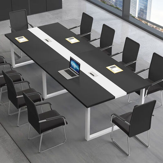 语萌新款会议桌长桌简约现代办公桌椅组合会议室长条桌子工作台 灰橡木黑架 长160宽100高74CM可坐6人