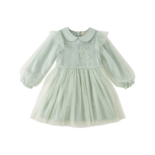 DAVE&BELLA children's skirts, girls' dresses, spring and autumn new mesh skirts, medium and large children's princess skirts, fashionable children's skirts, large children's clothing, green 120 cm (recommended height 110-120cm)