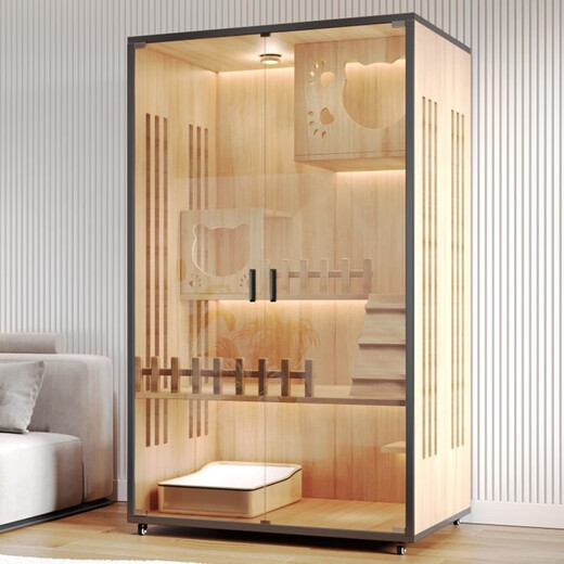 FANAI cat villa cat cage household indoor cat nest house cat house extra large practical wooden cat occupancy breeding cat display cabinet black-medium size [90*60*90] A model delivery upstairs + self-install