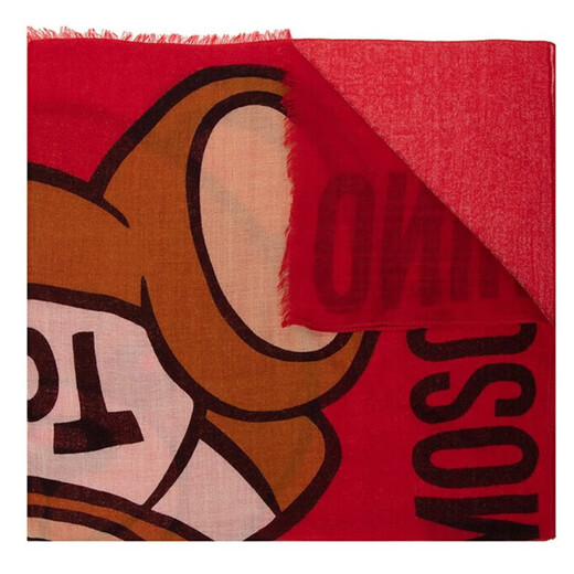 MOSCHINO Unisex Teddy Bear Pattern Tassel Scarf 03317 M2525 001 Red TU