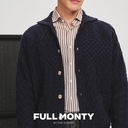 Monty Monty Men's's Cardigan Navy Blue Crimp Pull veste de revers décontractée Automne et Blue marine d'hiver 8306 L