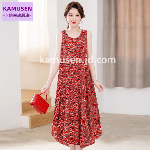 Kamusen Summer Cotton Silk Robe d'âge moyen de la mode en coton artificiel