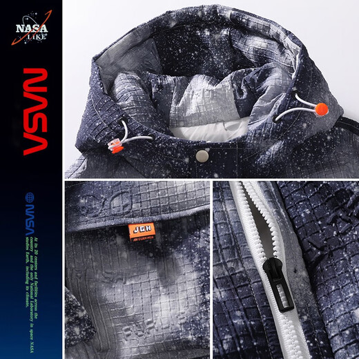 NASA LIKE官方男装羽绒服男冬季渐变色宇航员白鸭绒连帽上衣青少年休闲外套 728-浅灰色 L （建议110-120斤）