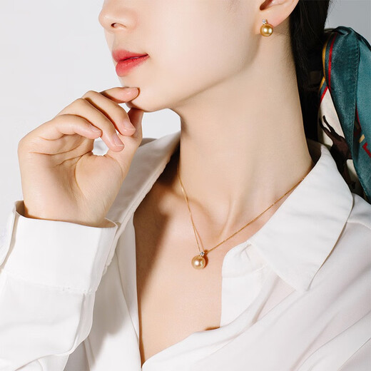 WEIYAN Princess 18K gold South Sea gold bead pendant, round bright seawater pearl pendant, single women's model, gift for wife, gold bead pendant + S925 silver O-shaped chain 12-13mm