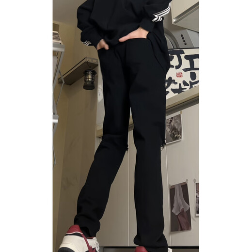 
7 best products ripped jeans men's spring and summer thin American high street light-flare loose straight slim trousers men DFFS-722 black (ripped) XL
