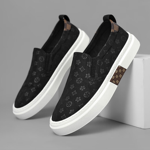TYKT brand casual shoes men's one-foot canvas shoes summer breathable men's foot cloth shoes lazy shoes black yellow sole 41
