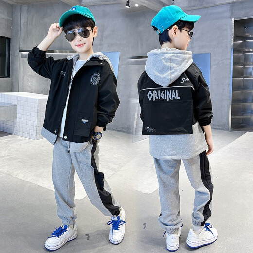 Mipaika cute children's clothing boys suit spring and autumn 2022 new Korean style children's suit big children's cardigan jacket jacket pants two-piece set handsome boy 3-15 years old blue 140 size recommended height about 1.3 meters