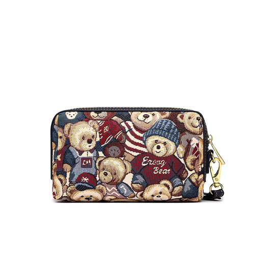 Bear attachment women's bag fashionable woven canvas hand bag long casual portable mobile phone coin purse bag