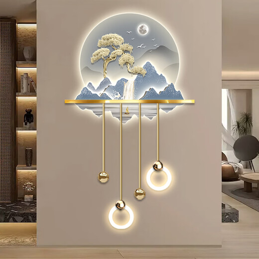 Dessinant l'entrée de luxe légère moderne de la ville, peinture de décoration lumineuse, couloir tridimensionnel, couloir, peinture de lumière murale à LED, nouvelle peinture de paysage chinois, ZP3880 [Fulu Jinshan] 60 * 99cm Paint LED (Power Bank Model + Remote Control)