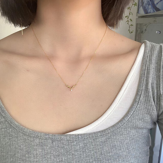 Canbei high-quality Hong Kong 22K gold with diamond antler necklace for women gold all the way with you series clavicle chain light luxury with diamond one