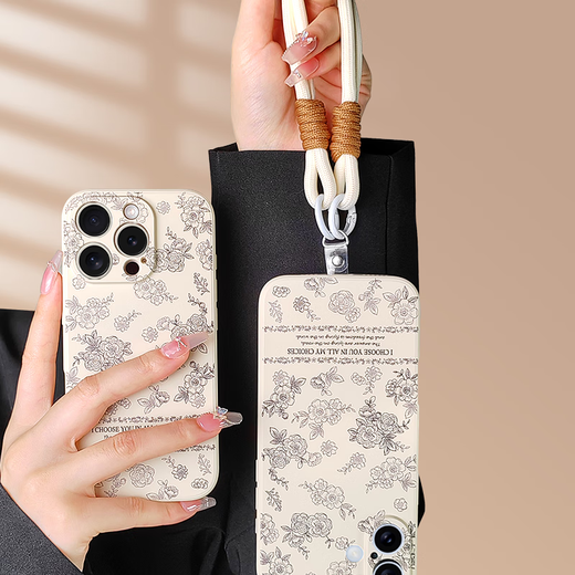 Stepfor is suitable for Apple 16pro mobile phone case, iPhone16Pro protective cover, fashionable light luxury painted illustration ins style, anti-fall, wear-resistant, ultra-thin, portable silicone soft case with lanyard, Apple 16Pro [Flower Love] with lanyard
