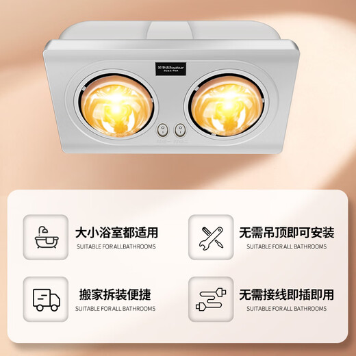 Royalstar Bath Heater Light Warming Lighting Exhaust All-in-one Machine 2025 New Bathroom Heater Bathroom Bulb Bath Heater Light Economical High Heat Silver Double Lamp Model
