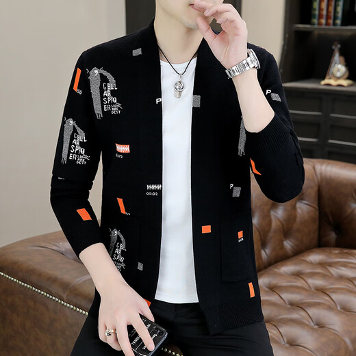 
Langguang cardigan sweater knitted jacket men's slim autumn and winter jacquard trendy men's clothing to make them look slim and wear clothes WE9902 khaki 185/3XL (150-165Jin[Jin equals 0.5 kg])