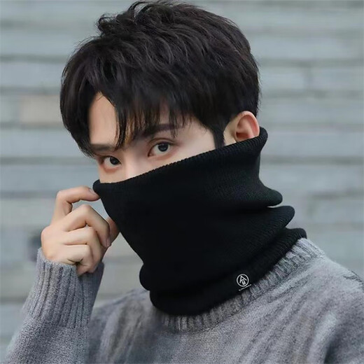 Ice Jade Fengzi Neck Scarf Men's Trendy Neck Warmer Knitted Wool Scarf Women's Autumn and Winter Cycling Windproof Plus Velvet Thickened Pullover Gray
