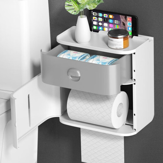 Nuzheng bathroom tissue box toilet paper box toilet paper box wall-mounted punch-free storage rack storage rack waterproof tissue holder upgraded double-layer starry sky gray super large capacity