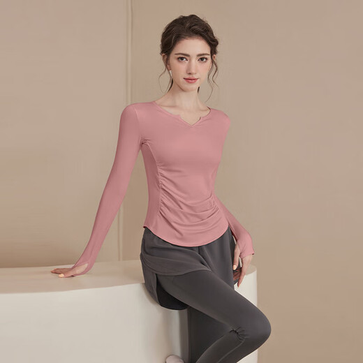 LULUUVTTOH yoga clothing suit women's Pilates autumn and winter fitness long-sleeved tops breathable running sports training clothes gray fake two-piece trousers L