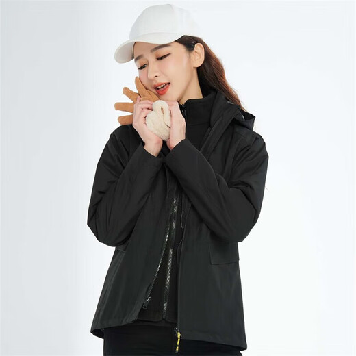 BRELRMON韩版冲锋衣女男防风户外防寒三合一保暖可拆卸滑雪登山服夹克外套 HS12805曜石黑-女 S