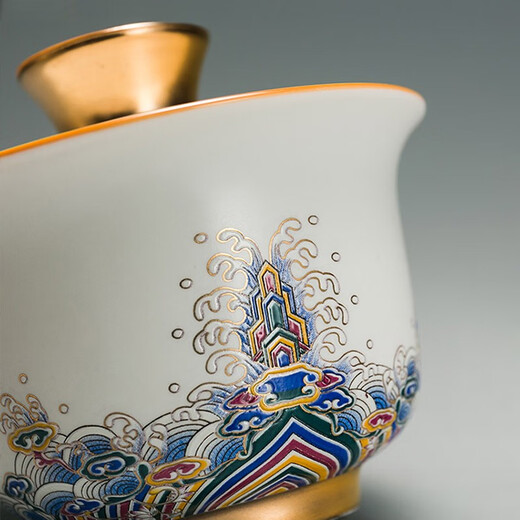 Rongshantang enamel colored bubble tea cup, ceramic master cup, single cup tea cup, fair cup, covered bowl, tea washing pot, teapot, kung fu tea set, gold wire enamel covered bowl