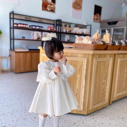 Nian Lulan Princess Dress Girls 2024 Spring and Autumn Korean Flower Girl White Dress One Year Old Dress Baby Girl Summer White Long Sleeves with Pearl Headband 90