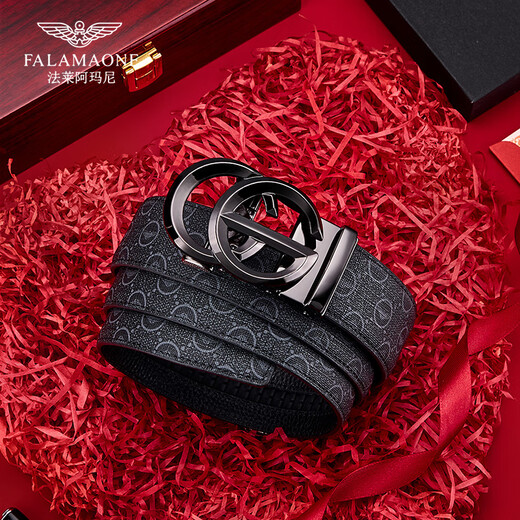 Falai Armani Belt Men Genuine cuero de cuero Valentín Día Cabeza Cabeza de la cabeza de vaca Men Light Luxury Casual de alta gama Regalo de alta gama para el marido Men Color de armas 841 [Caja de regalo de mostrador] 120cm