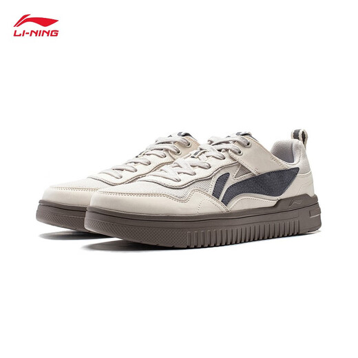 Li Ning Qingyun 丨 Zapatos de tablero de tableros para hombres y mujeres para la absorción de choque transpirable y rebote de deportes de empalme suaves y livianos y zapatos casuales fuera de color blanco/viento gris (297 modelo para hombres) -1 42