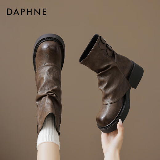 Daphne Short Boots Women's Spring and Autumn Martin Boots Women's 2024 New Maillard Boots Women's Thick Solemn Versatile Brown Pants Boots