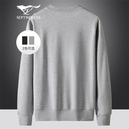 Camiseta de manga larga de siete lobo Sweater para hombres Spring Round Round Camiseta Base de la base del lobo Bordado de logotipo de logotipo grande Diseño de ropa para hombres 004 (Flower Grey) -3882 Modelo 3xl (185) 100A