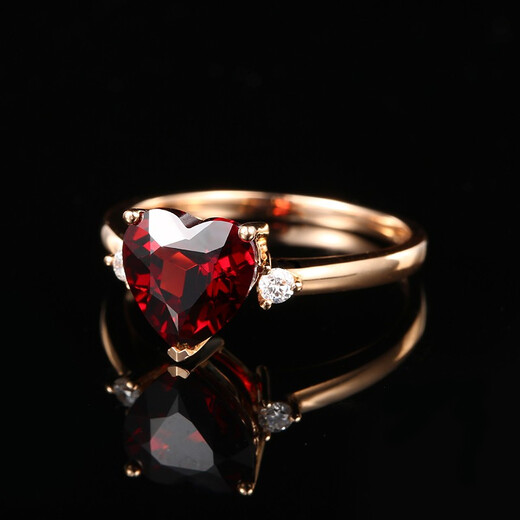 Tingliang Jewelry Heart-shaped 3.6 carat natural garnet ring 18K rose gold set with diamond colored gemstone ring No. 10 to 20 in stock
