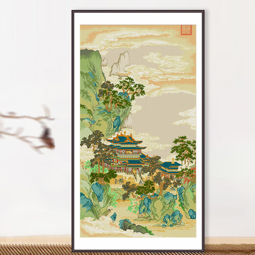春天十字绣新款线绣南宋名画赵伯驹竖版客厅玄关仙山楼阁风景手工diy自己绣 埃及棉四股绣【6622 仙山楼阁】