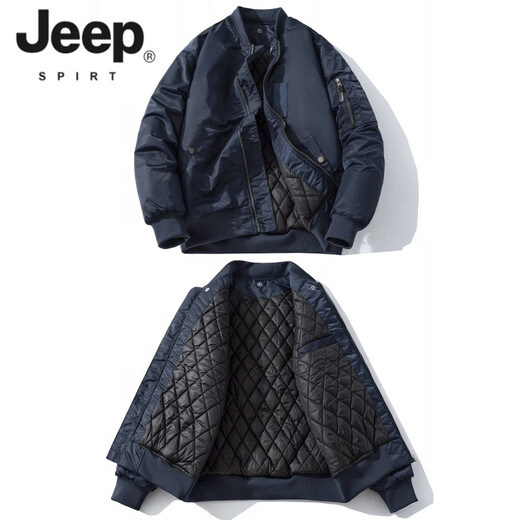 JEEP SPIRIT American bomber jacket men's winter cotton thickening baseball uniform spring and autumn casual thin flying cotton clothing black winter cotton clothing thickened XL 130~145Jin Jin equals 0.5 kg