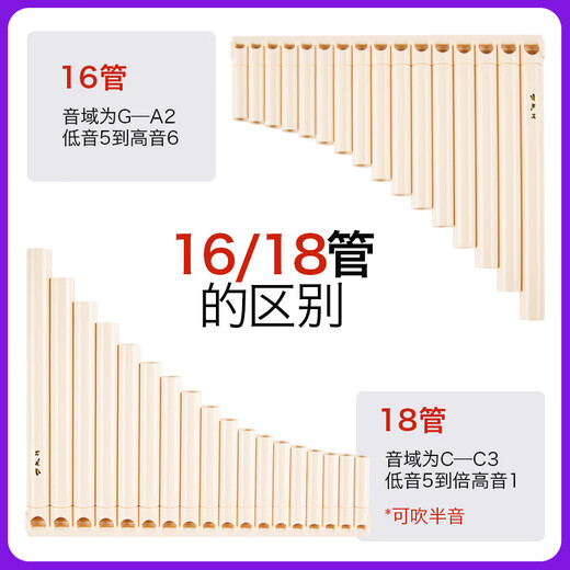 Beijing style wind-rubbing flute 16 tube 18 tube school teaching panflute children's beginner musical instrument C adjust students' special easy-to-learn flute [Popular version] 16 tube ivory white + blowing tube